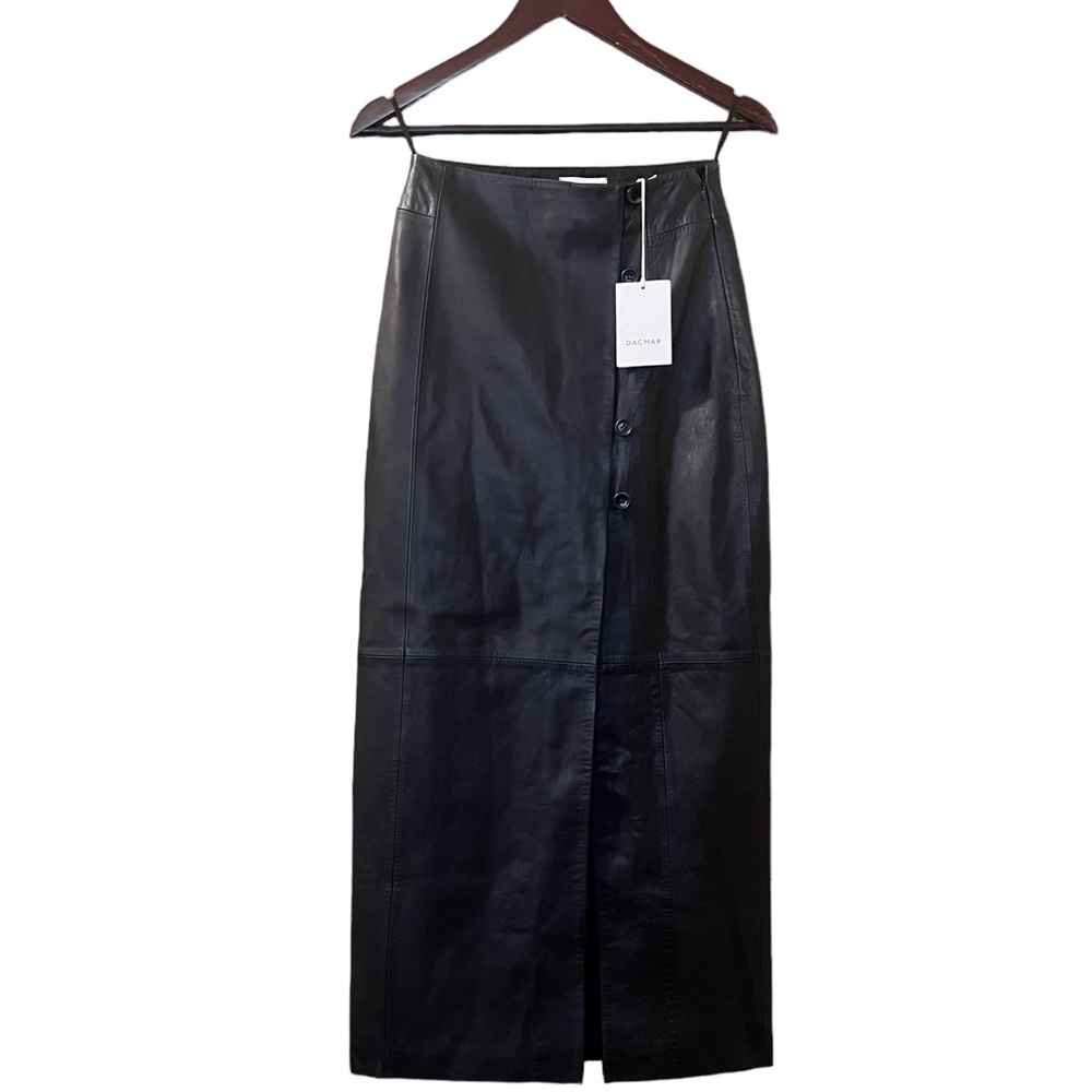 Dagmar Leather Skirt Button Detail Midi Skirt Sz Us 2 Eu 32 — image 6 of 8